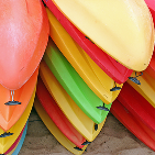 stack of canoes